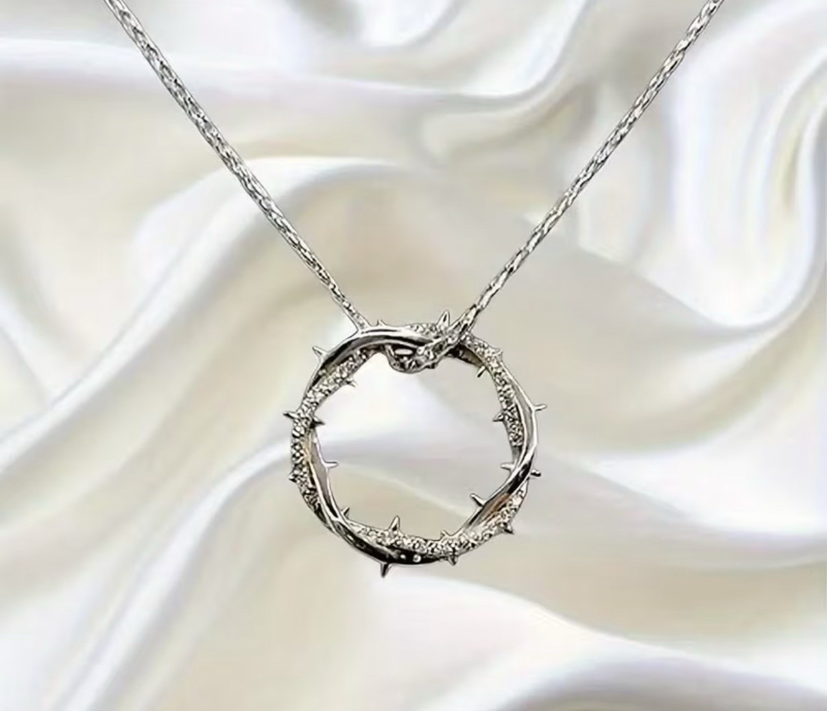 Silver Jesus Crown of Thorns Pendant Necklace Christian Faith Cross Chain Charm