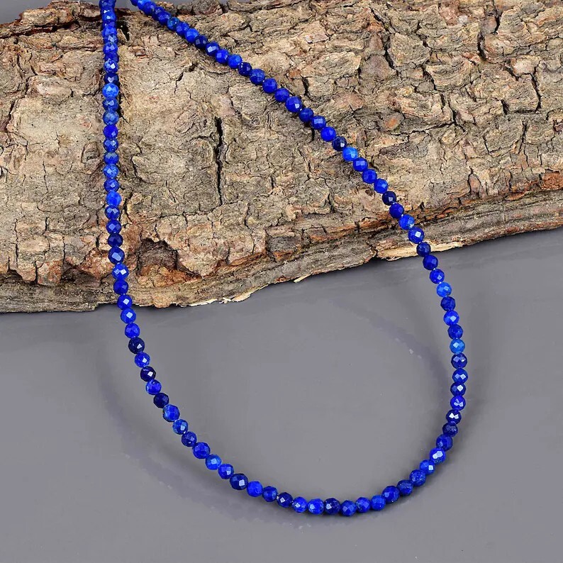 Lapis Lazuli 2mm Tiny Beaded Choker Healing Dainty Women Crystal Necklace Gifts
