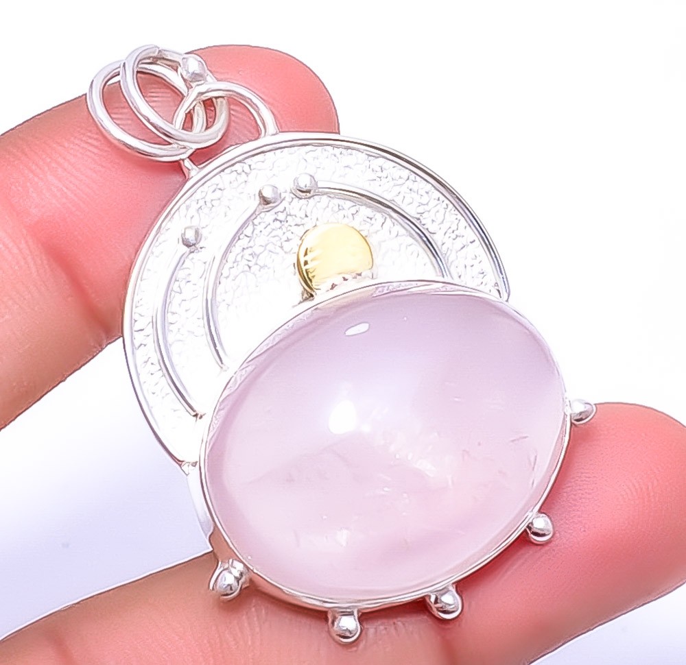 Pink Rose Quartz 925 Sterling Silver Pendant 1.95″ P1995419, Christmas Gift