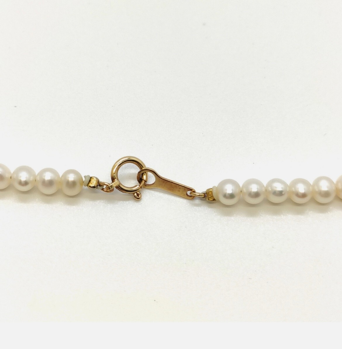 3 – 4 mm White Pearl Necklace with 18K Gold Clasp 16 inch length