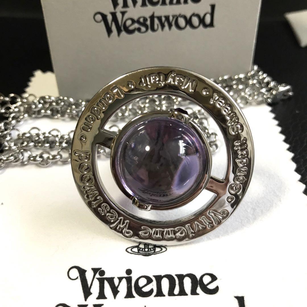 Vivienne Westwood Necklace Small Orb Silver Purple IN BOX [EJ0154