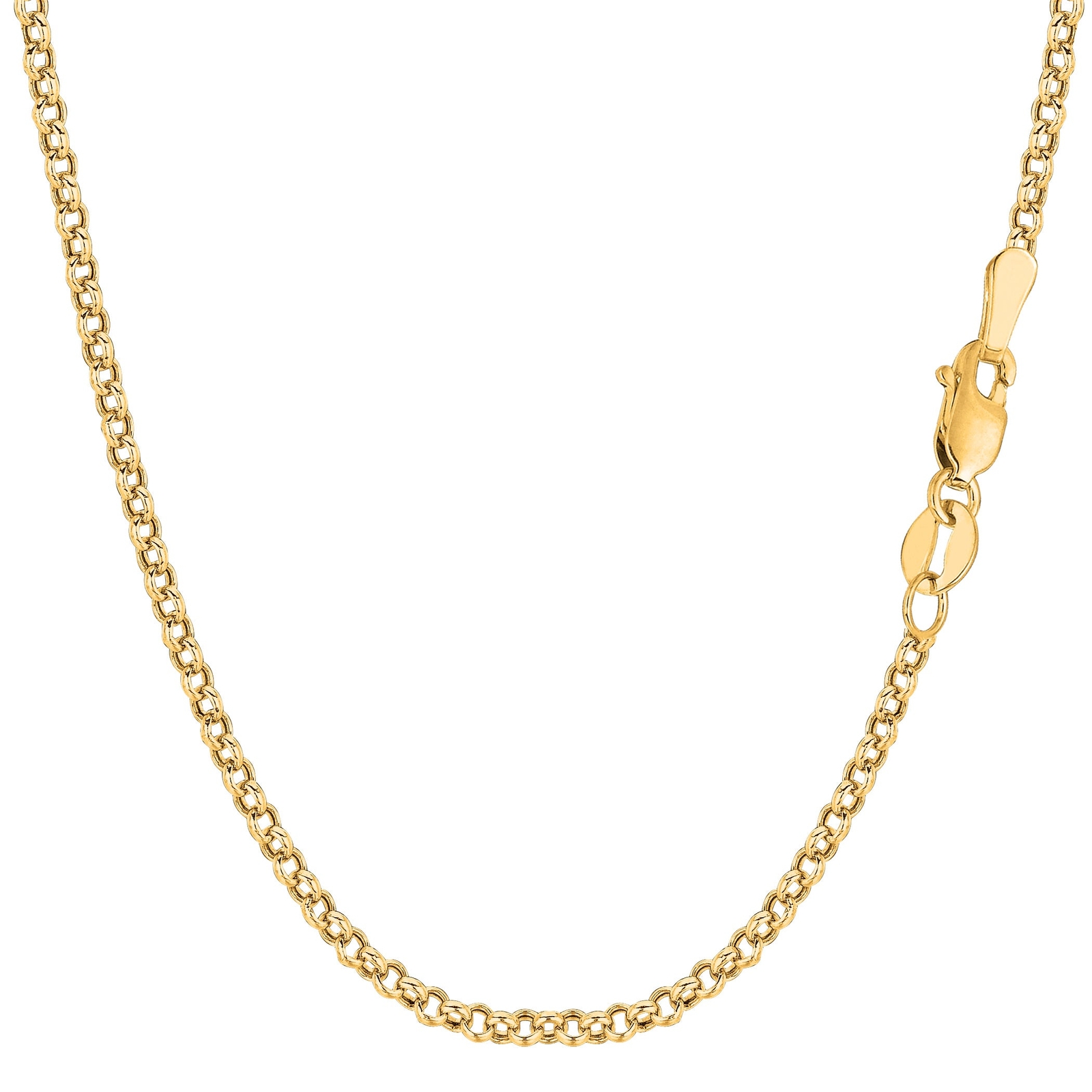 10k Yellow Real Gold Round Rolo Link Chain Necklace, 2.3mm, 16″