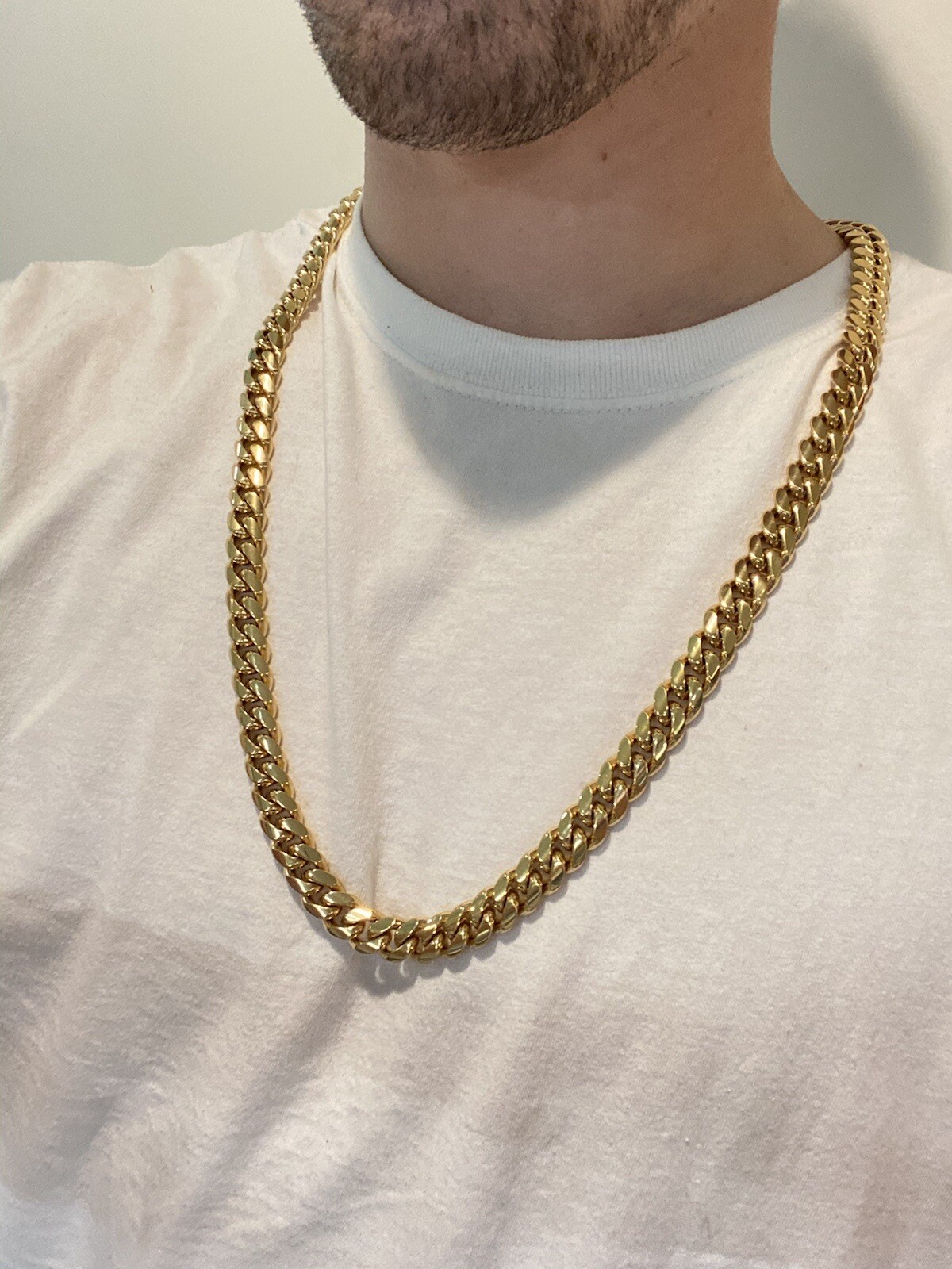 12mm Mens Miami Cuban Link 18k Gold Plated Stainless Real Hip Hop Chain Necklace