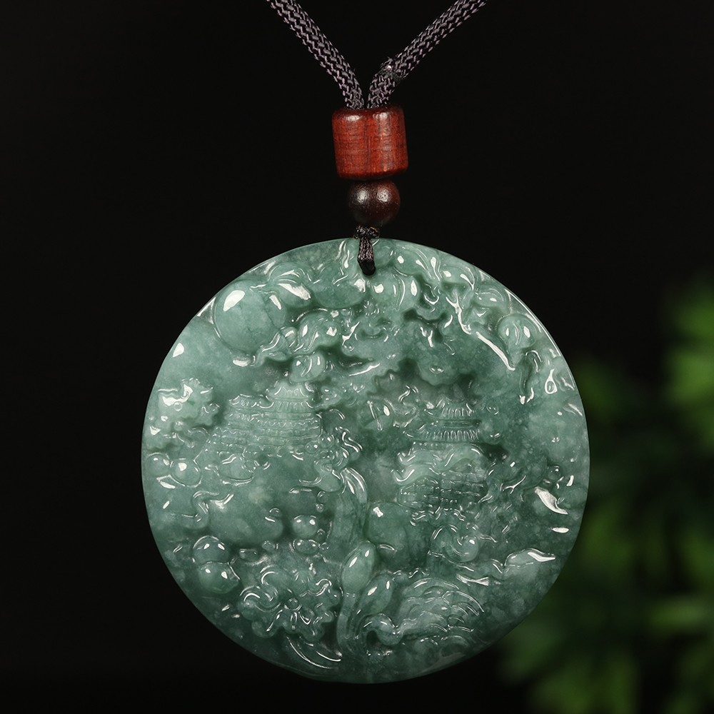 Certified Grade A 100% Natural Green Burma Jadeite Jade Pendant Landscape 00207
