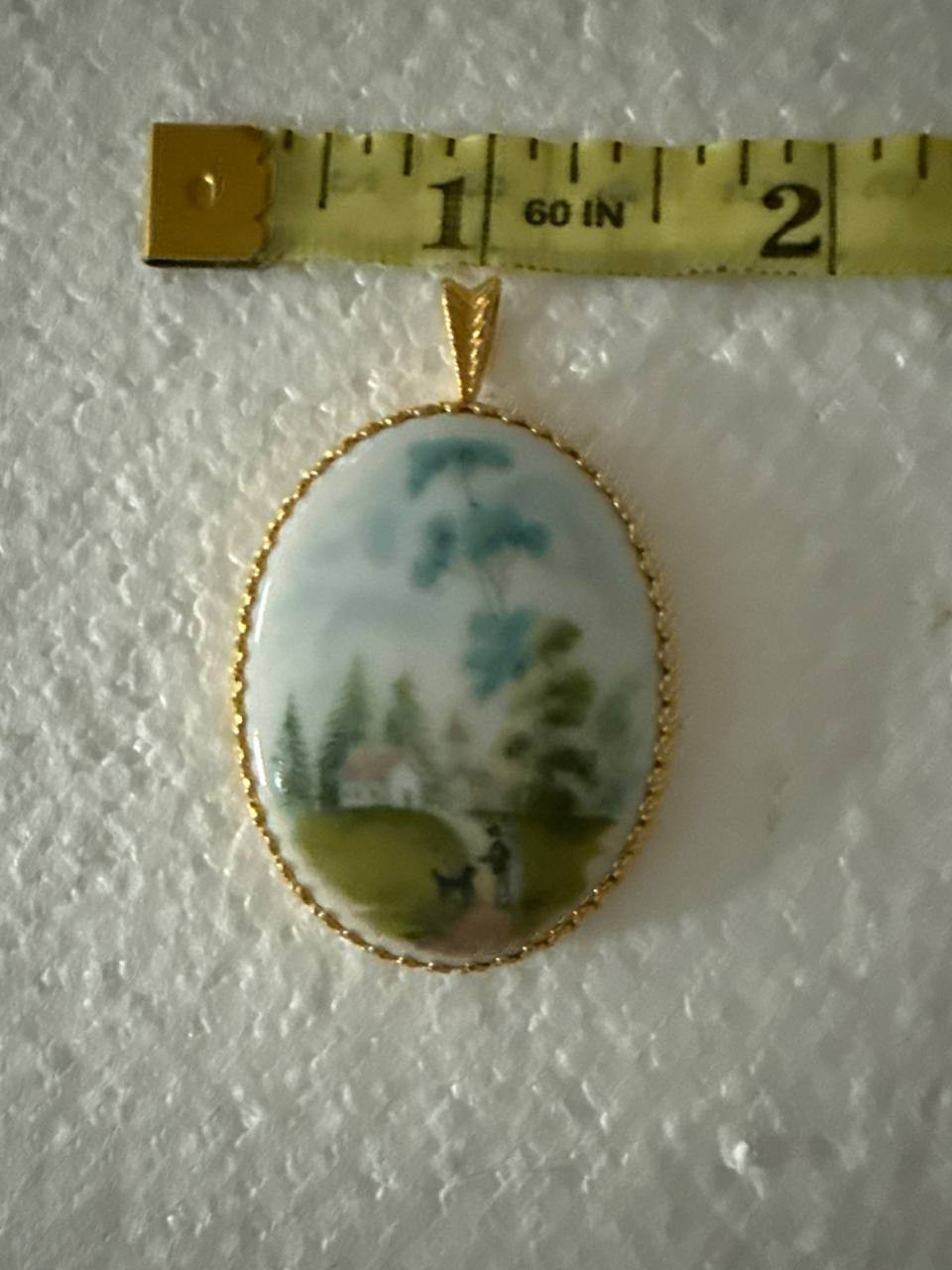 Vintage Pendant Porcelain Hand Painted Scene Boy/Dog by Kaiser W Germany