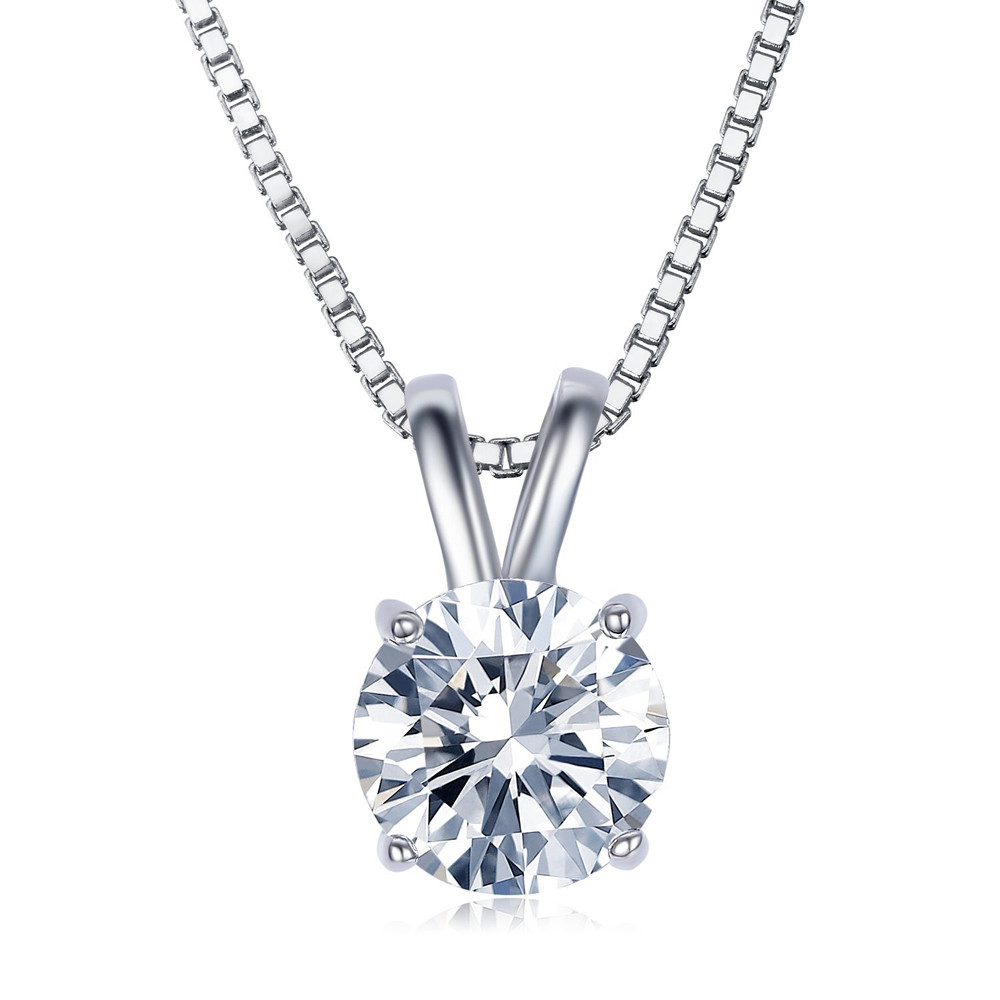 Lab Created AAA CZ Necklace 2 Carat Brilliant Cut Solitaire pendant Round Single