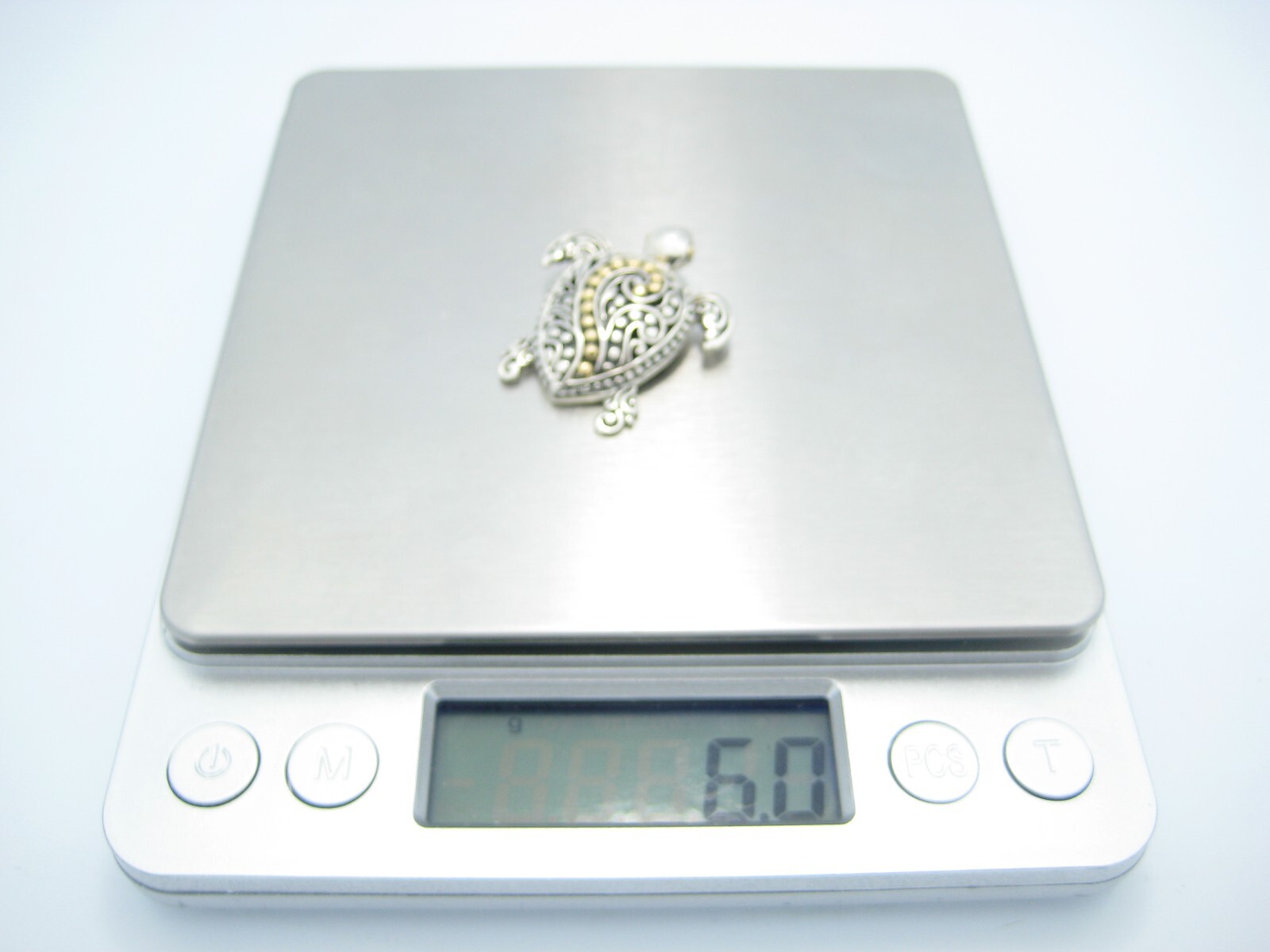 Bali Designed Sterling Silver & 18k Yellow Gold Turtle Pendant Or Charm