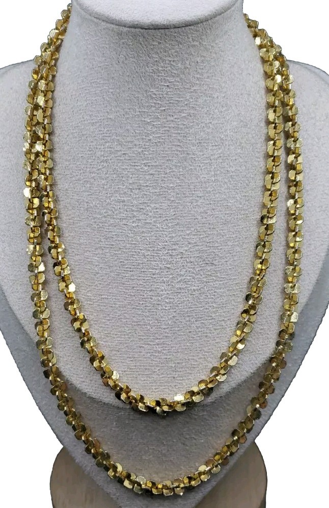 Unique Goldtone 36″ Margarita Link Chain Necklace Criss-cross Panel Chain