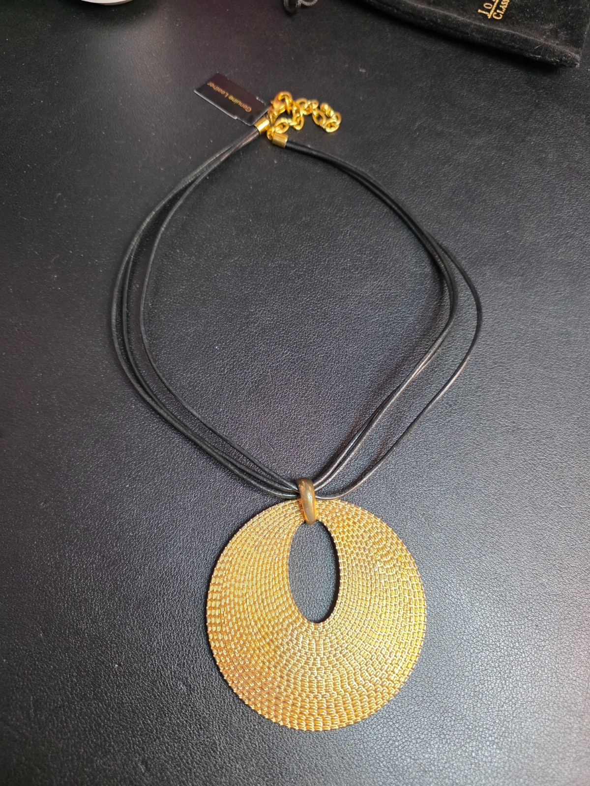 NWT Joan Rivers Large Gold Tone Medallion on Leather Cord Necklace 21 Inch