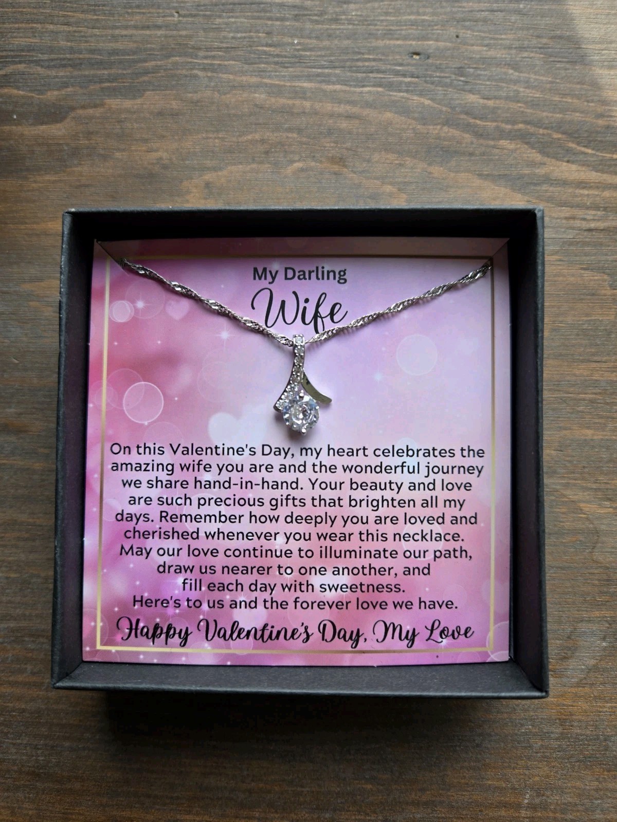 Valentine’s day Wife Necklace Women’s Pendant CZ clear stone silver color