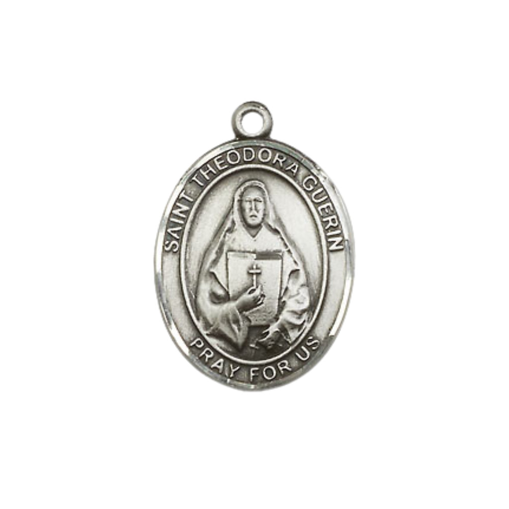 Medium Pewter Saint St. Theodora Medal 24″ Lobster Claw Chain Necklace& Gift Box