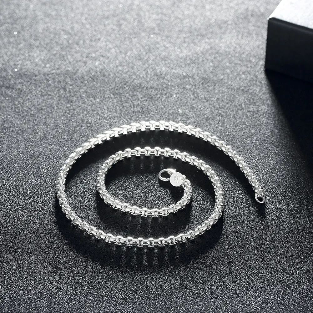 Hot Sale 925 Sterling Silver 4mm Round Grid Chain Necklace Woman Men Jewelry