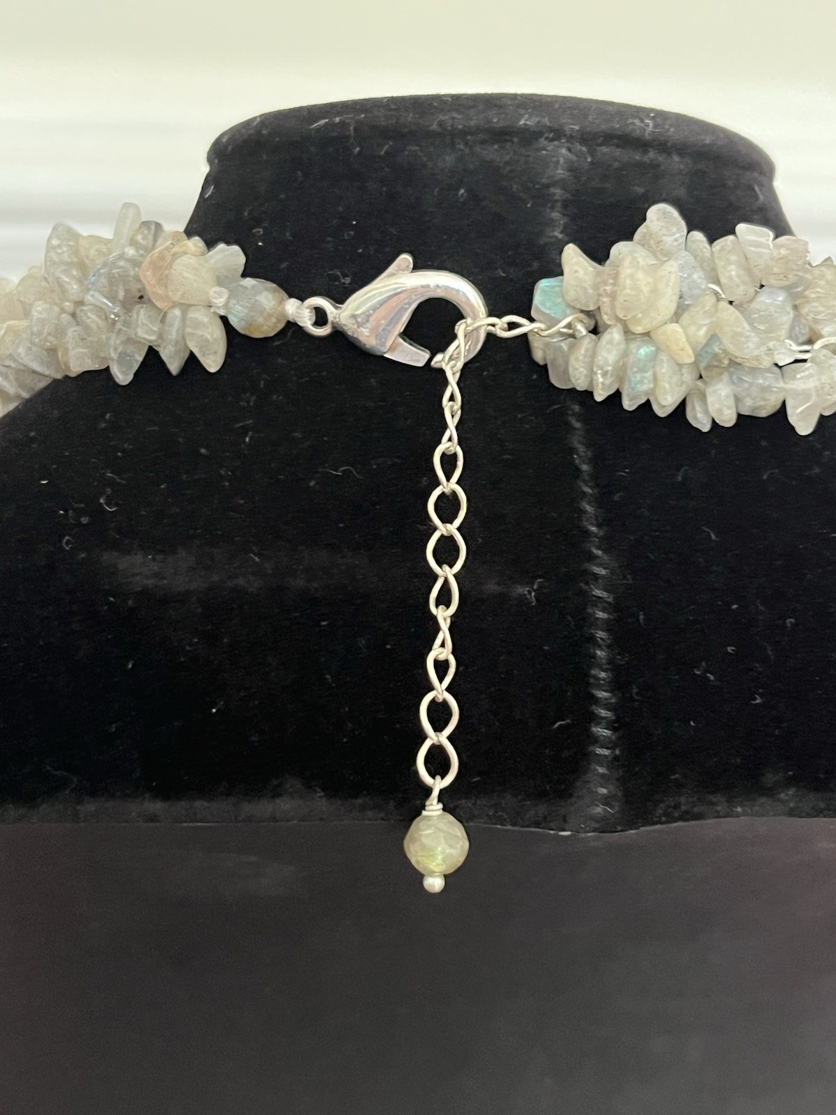 Labradorite and Pearl Statement Necklace 16″ – Beaded Collar Multi Strand Twist