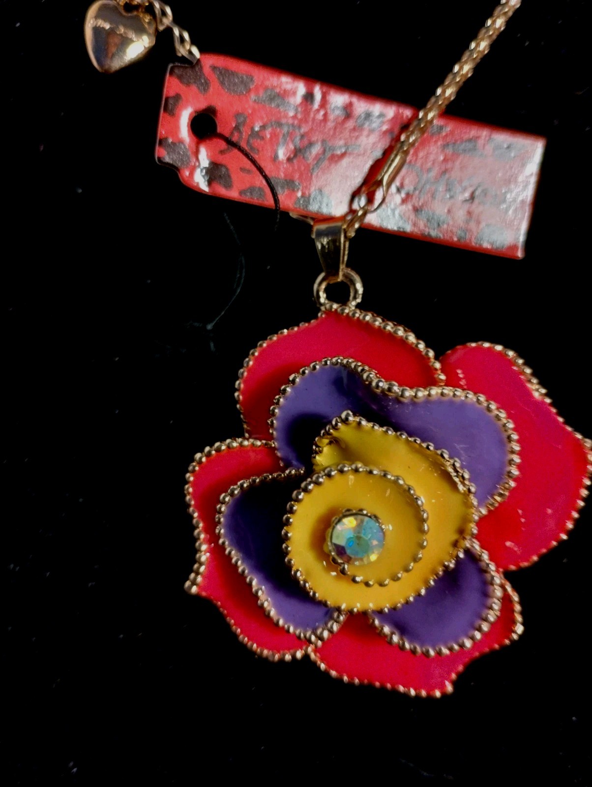 Betsey Johnson Multi Toned Pink ,Purple And Yellow Flower Shaped Necklace
