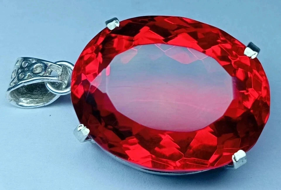 90 CT+ Flawless Blood Red Topaz Pendant 925 Sterling Silver Plated Jewelry