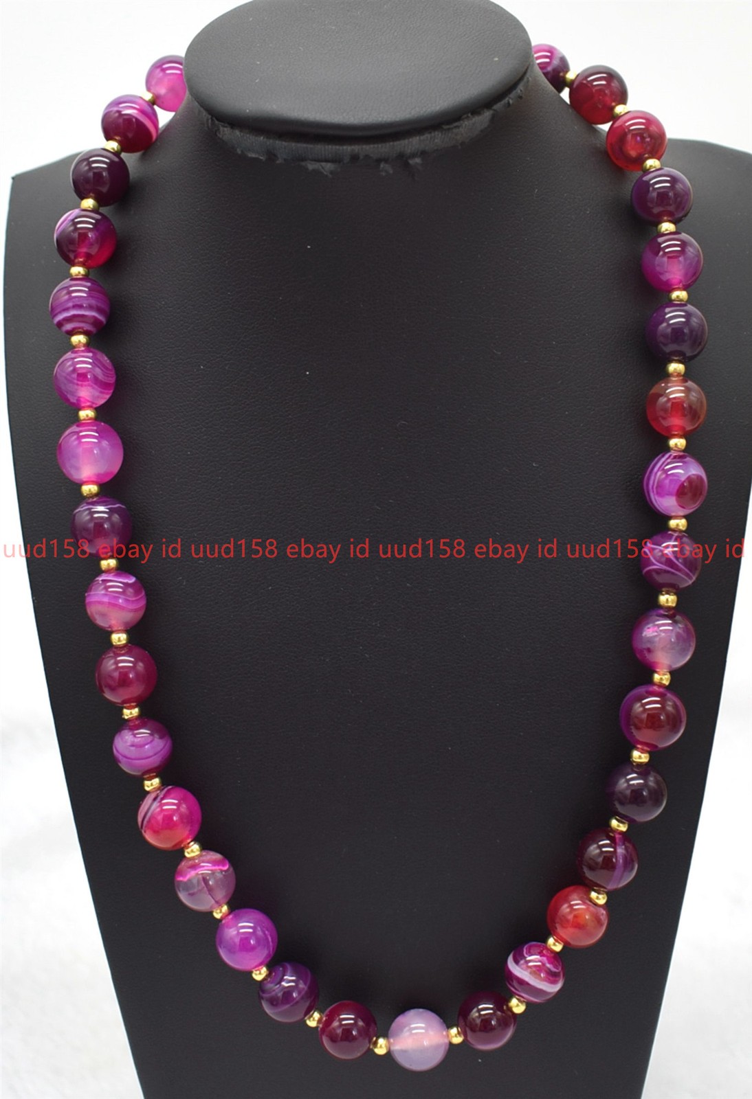 Natural 8/10/12mm Rose Red Stripe Agate Gemstone Round Beads Necklace 16-36in