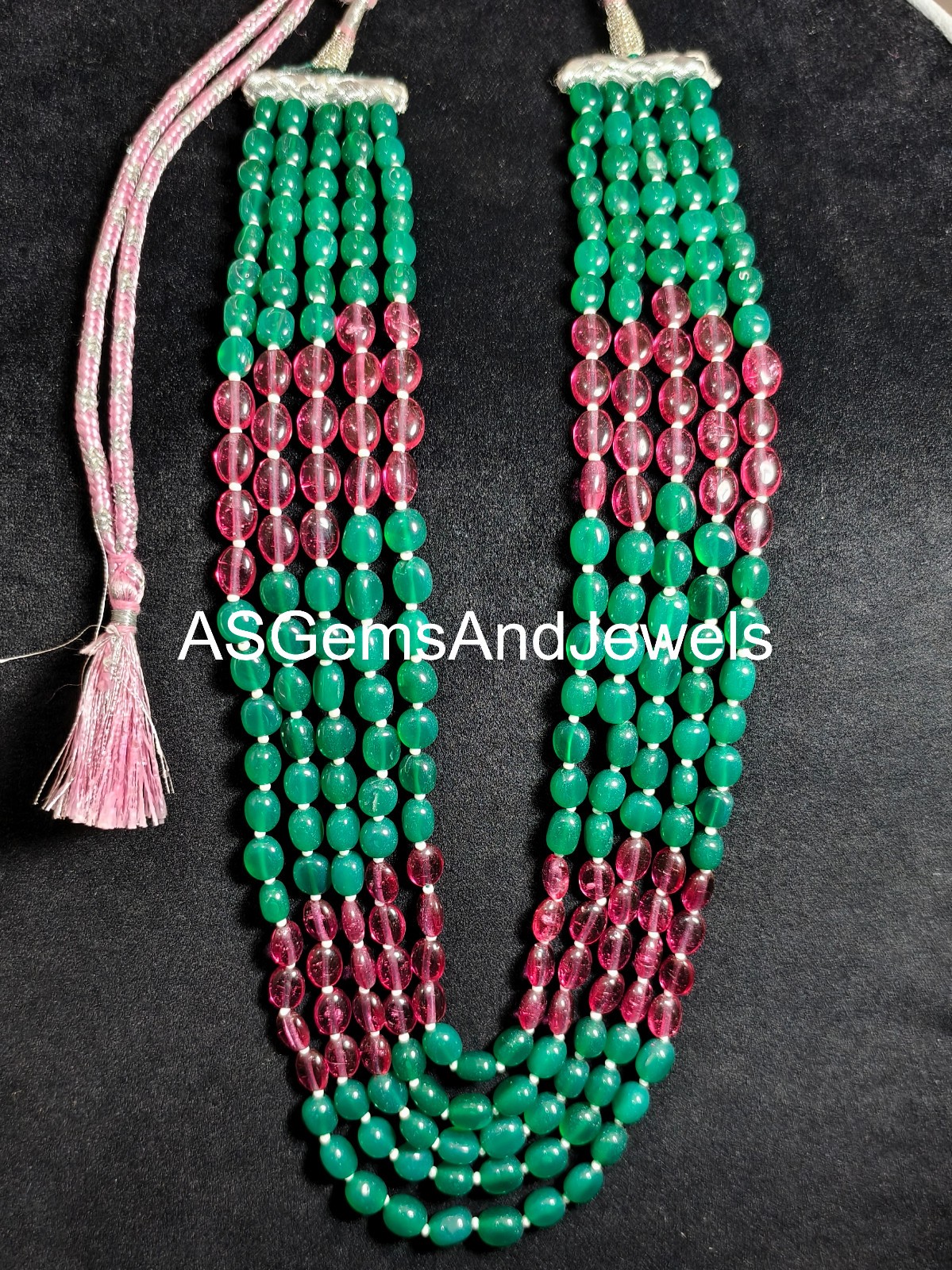 Natural Green Red Onyx Gemstone Oval Beads Necklace Size 6-9mm Handmade Necklace