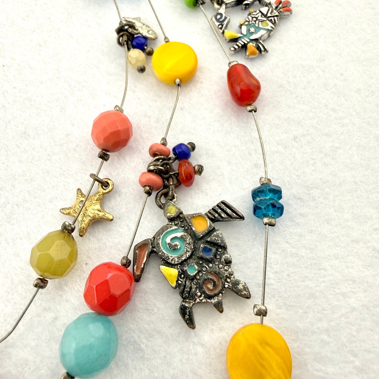 Chicos Sea Life Necklace Colorful Fish Charm Statement Jewelry Whimsical Coastal