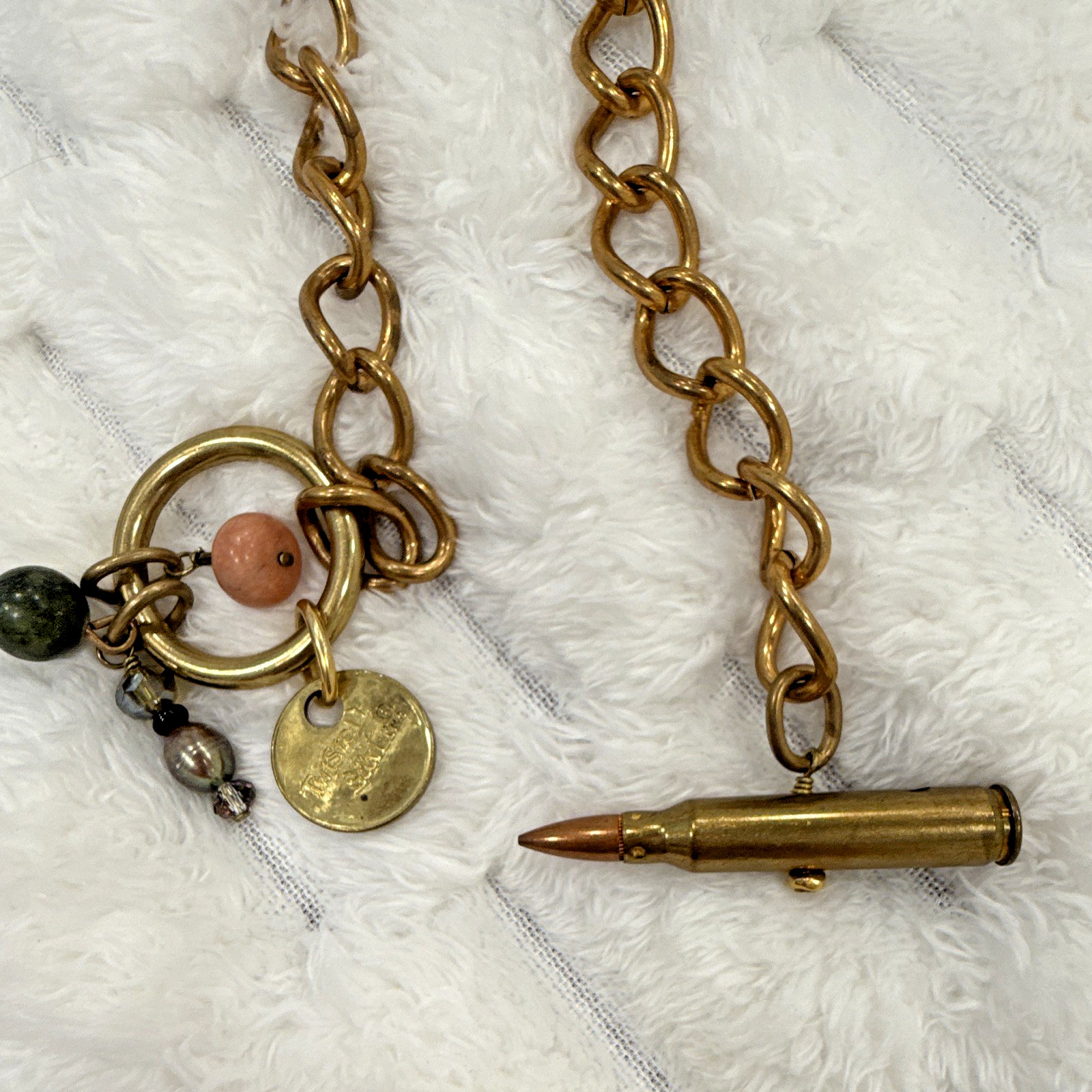 Twisted Silver Chunky Gold Tone Chain Necklace Bullet Toggle Clasp Charm 20″
