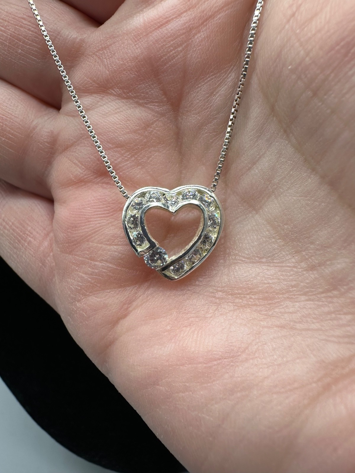 Sterling Silver 925 Italy Heart Pendant and Cubic Zirconia 18″ Jewelry Necklace