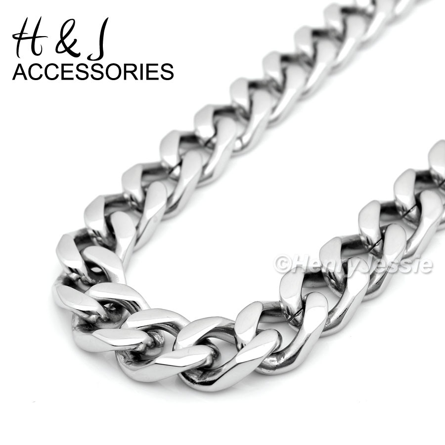 24″30″36″Stainless Steel 11mm Silver Cuban Curb Chain Necklace Cross Pendant*P11