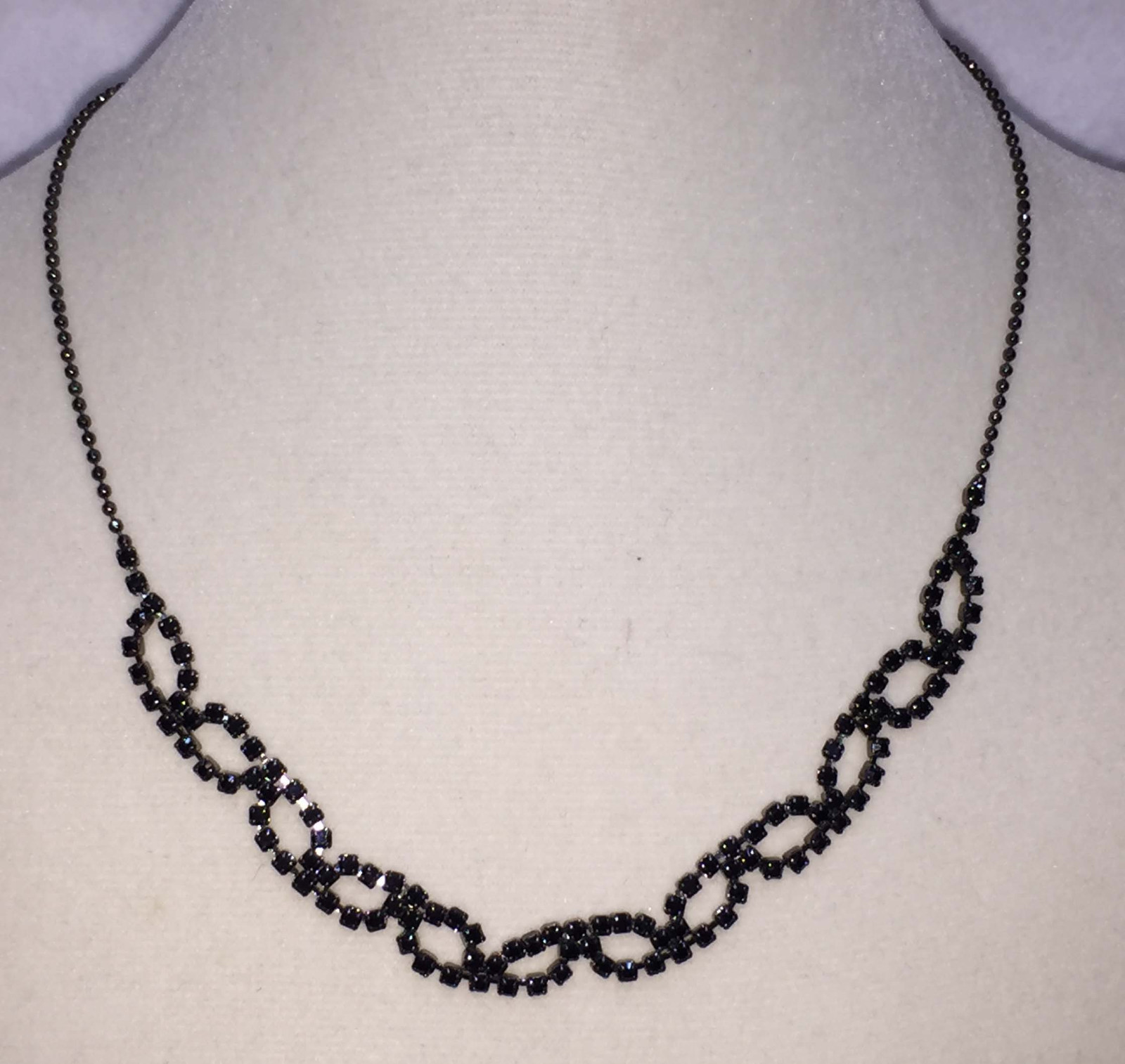 Black Rhinestone Necklace Choker Icing Brand Strand String Metal Faceted 15.5″