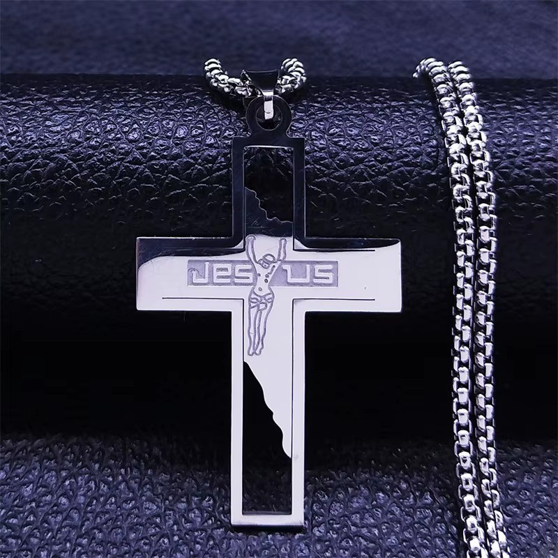 60cm Gold Stainless Steel Cross Necklace for Men Mens Chain Pendant Jewelry Gift