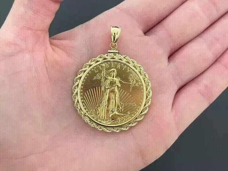 925 Sterling Silver 1993 American Eagle Liberty Pendant 14k Yellow Gold Plated
