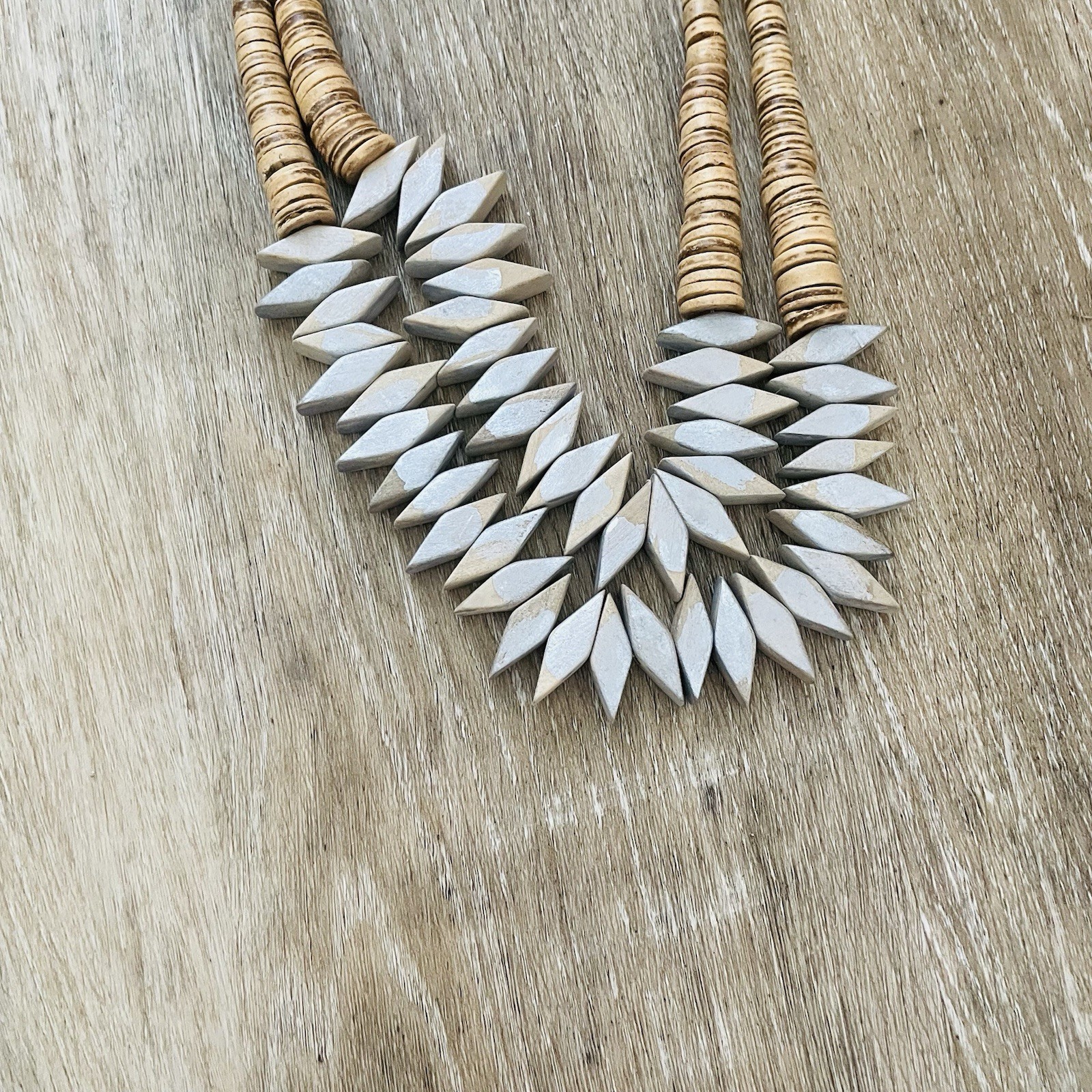 Adjustable Cream and Natural Beaded Statement Necklace