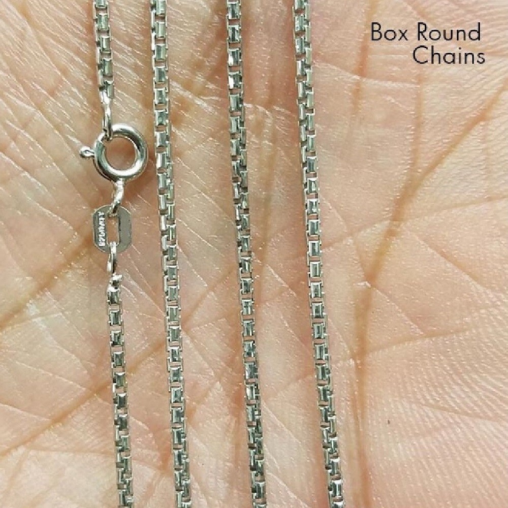 Sterling Silver Rhodium Finish DC ROUND BOX Chain Necklace, 1mm, 1.2mm, 1.5mm