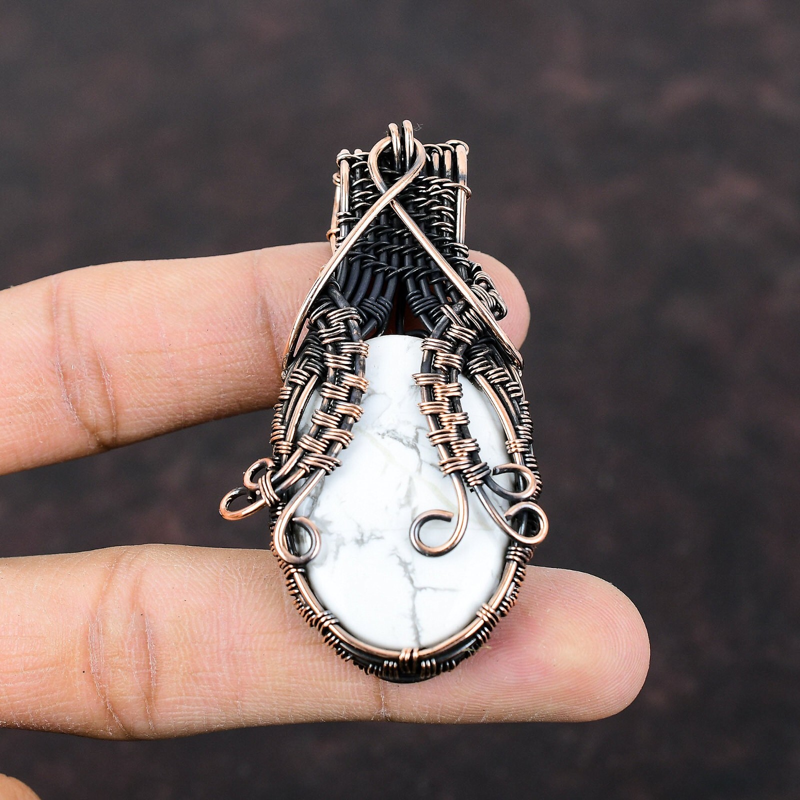 Women’s Day Sale Howlite Copper Gift For Bestie Wire Wrapped Pendant 2.56″
