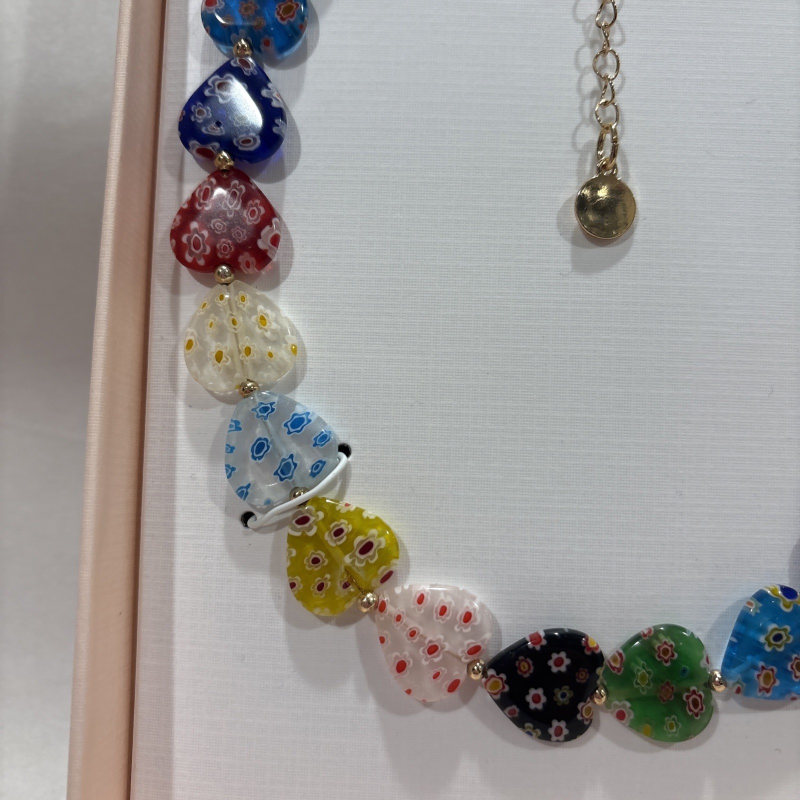 CAMILA COELHO Women Necklace Multicolor Millefiori Beaded Heart Glass 17”