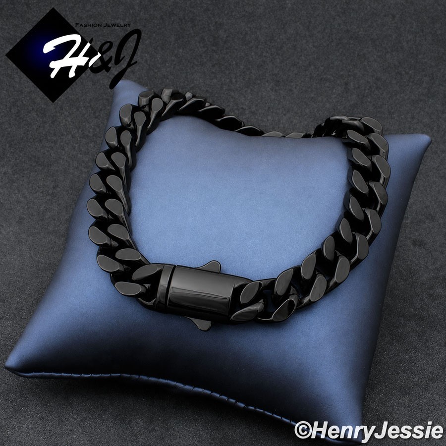 18″-40″MEN 316L Stainless Steel 8.5mm Black Plated Miami Curb Cuban Necklace*172