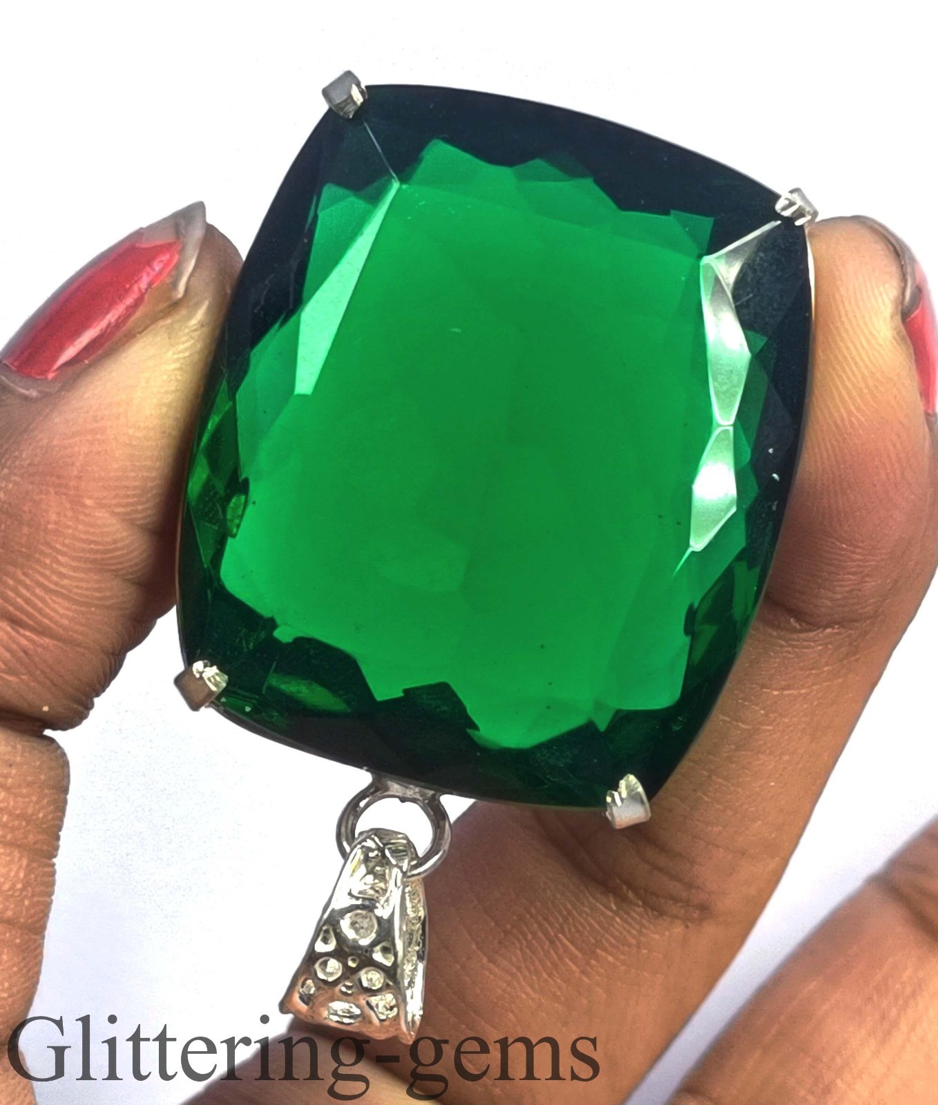 IGL Certified Natural Green Emerald 120.5Ct Cushion Cut 925 Sterling Silver 6DJD