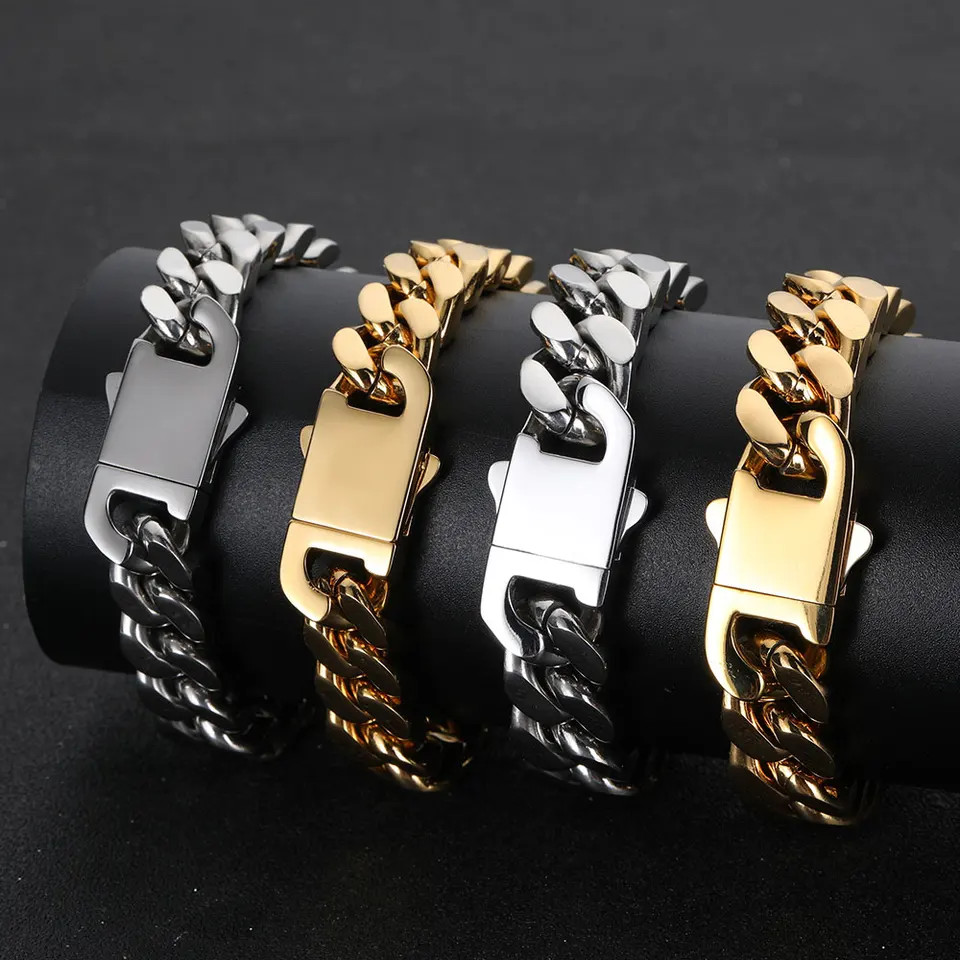 Cuban Link Chain Necklace Stainless Steel Flat Curb Wide Heavy Link Jewelry