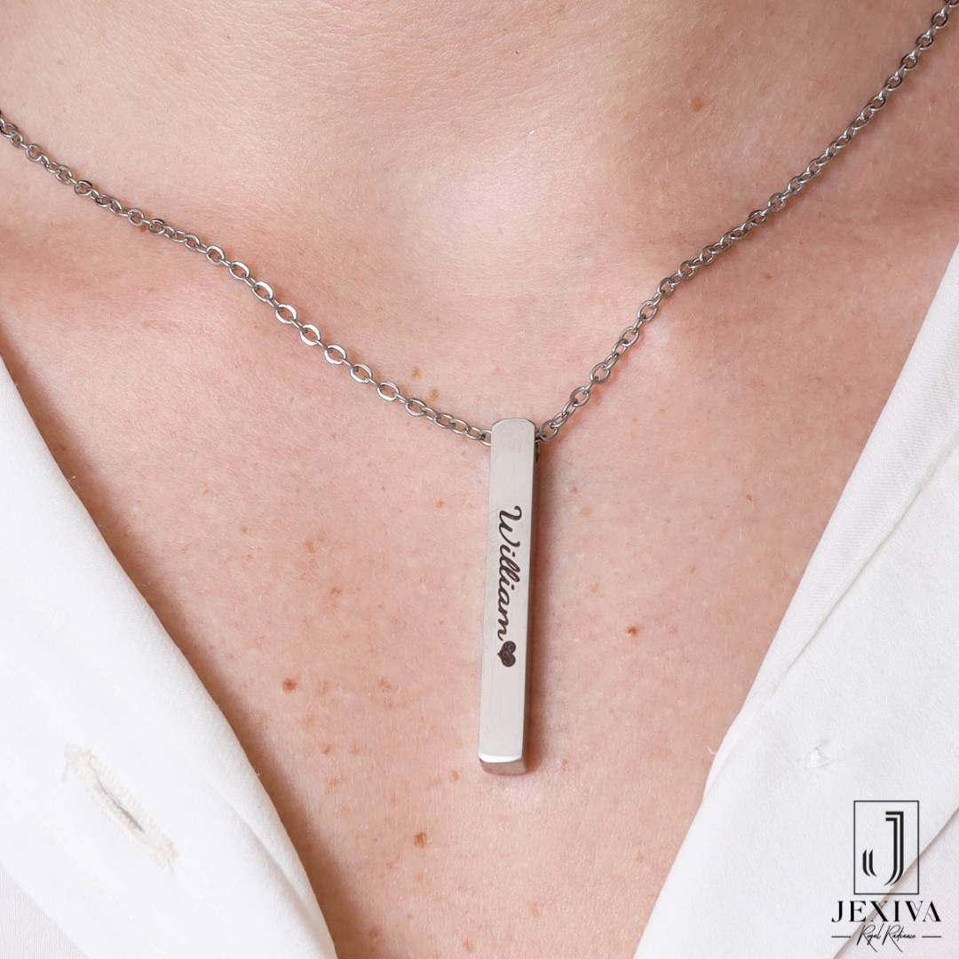 Personalized Name Engraved Bar Necklace for Women/Men