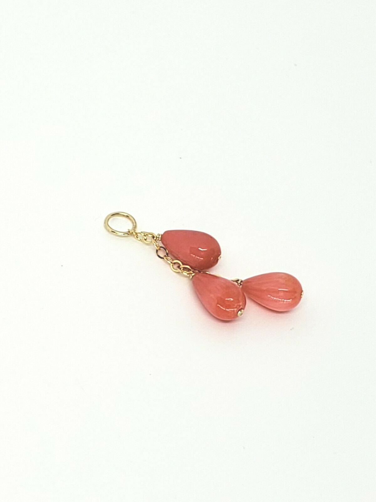 14k Yellow Gold Pink Coral Teardrop Cluster Waterfall Pendant