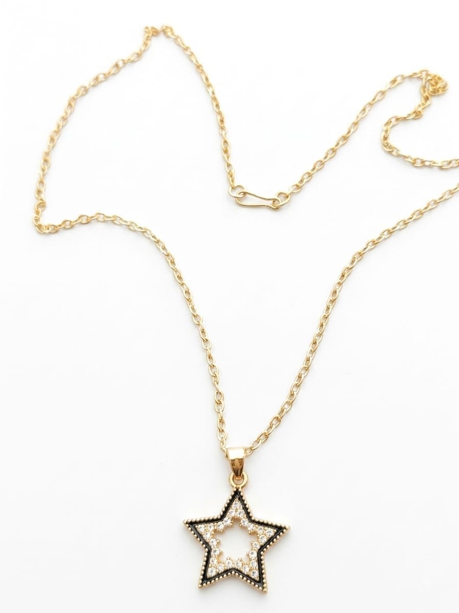 Star Necklace for Women Gold Tone Black Crystal Pendant Fashion Jewelry Gift