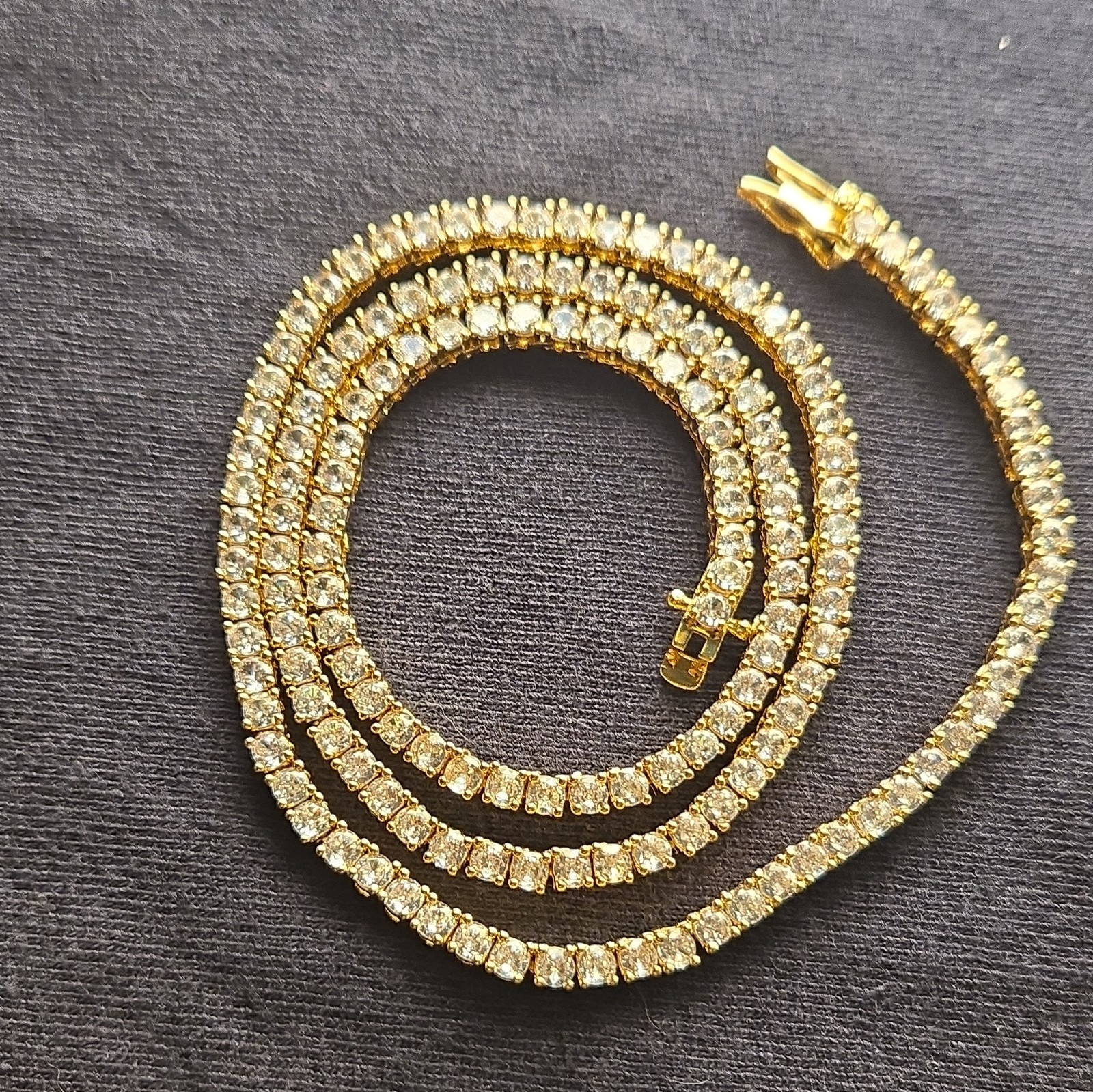 20in Gold Plated Tennis Chain Necklace White/Colorless Crystal Box Closure
