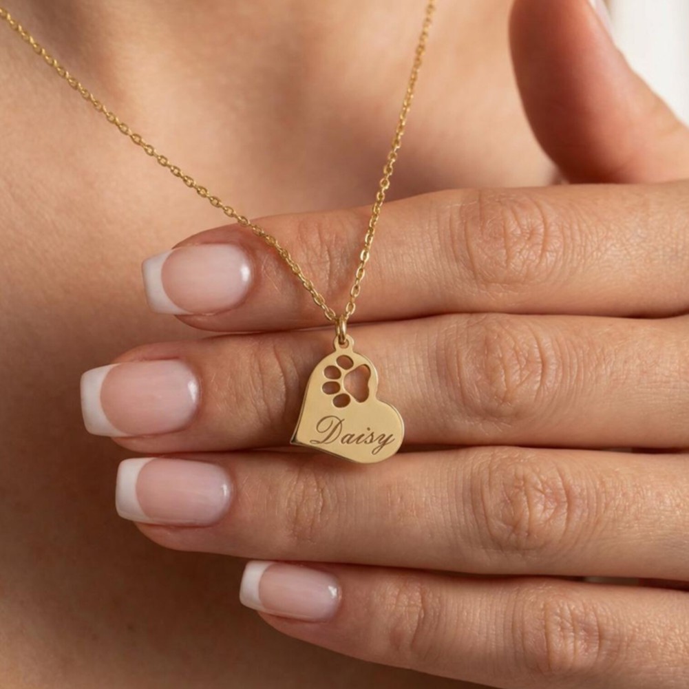 Personalized Paw Name Necklace with Engraved Pet Jewelry for Animal Lover Gift
