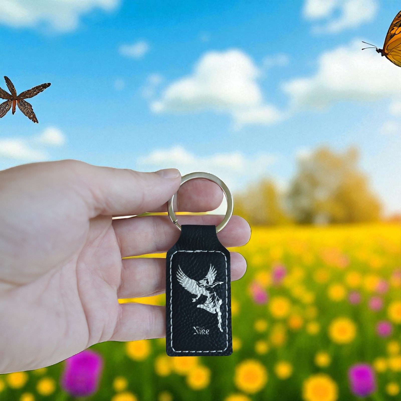 Keychain – Rectangle – Nike Goddess of Victory – Leather