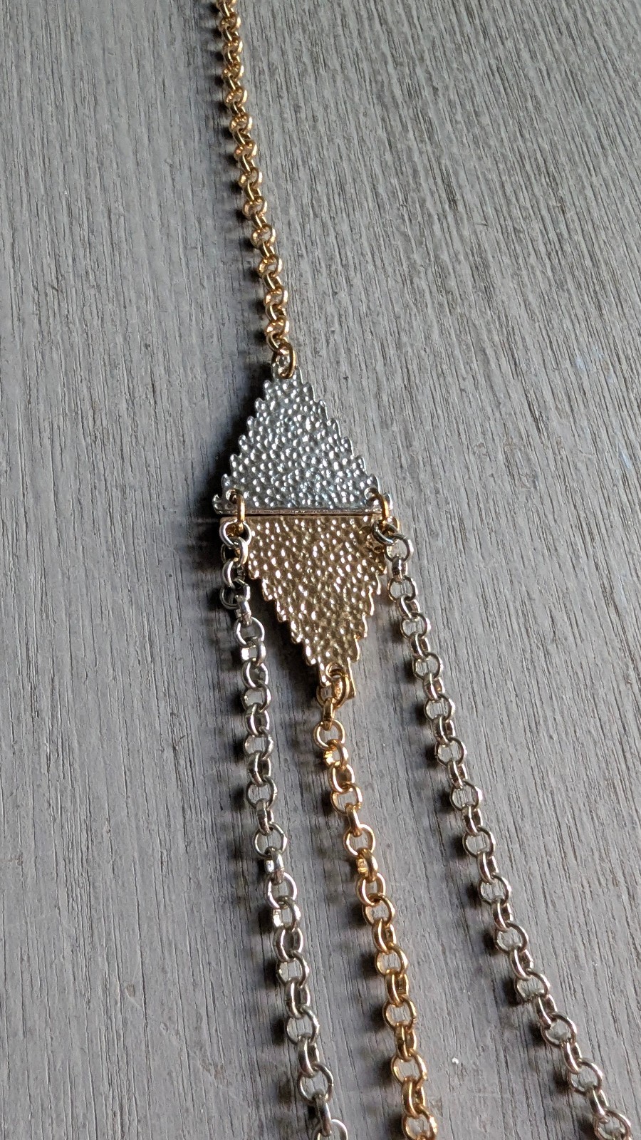 Layered Chain Necklace Three Strands, Two-Tone, Gold Silver 33″ Long Necklace