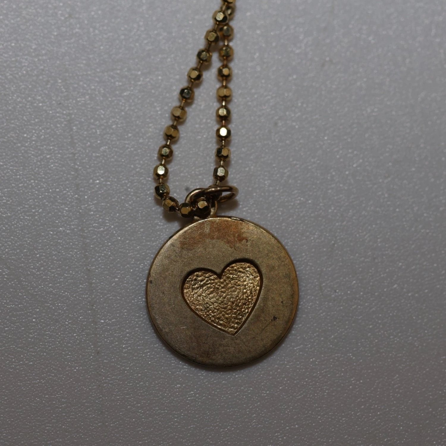 925 Sterling Silver Gold Tone Heart Disc Pendant Necklace Italy 16 Inch 2.77g