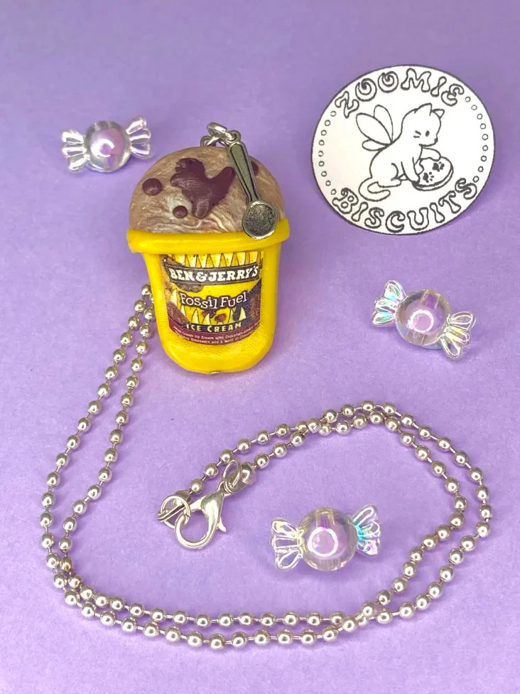 Ben and Jerry’s fossil fuel ice cream necklace handmade (polymer clay) retro