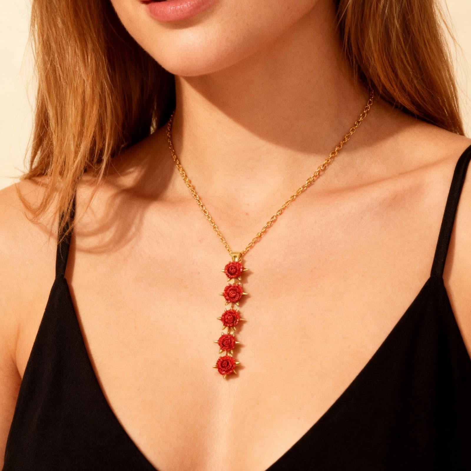 Valentine’s Day Women’s Red Velvet Rose CZ Pendant Promise Necklace ldeal Gift