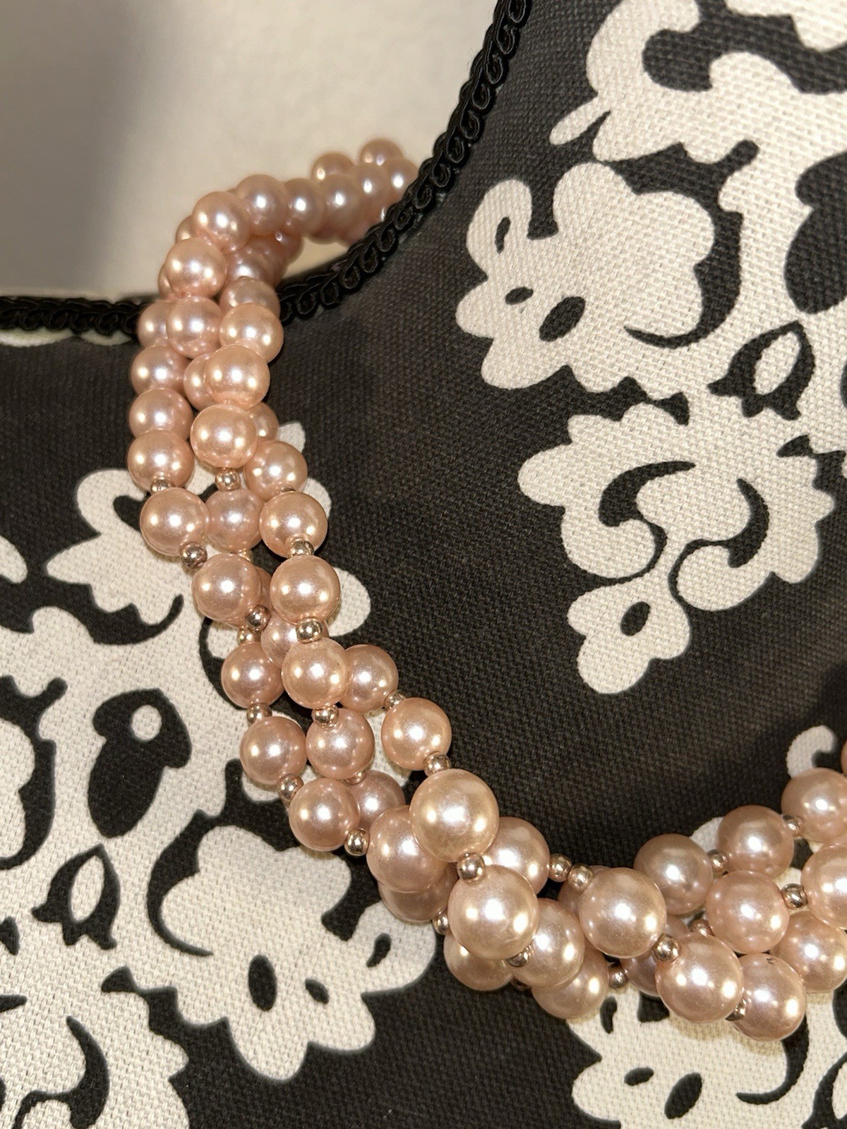 Light Pink Pearl Cluster Statement Necklace Multi Strand Chunky Twisted Choker