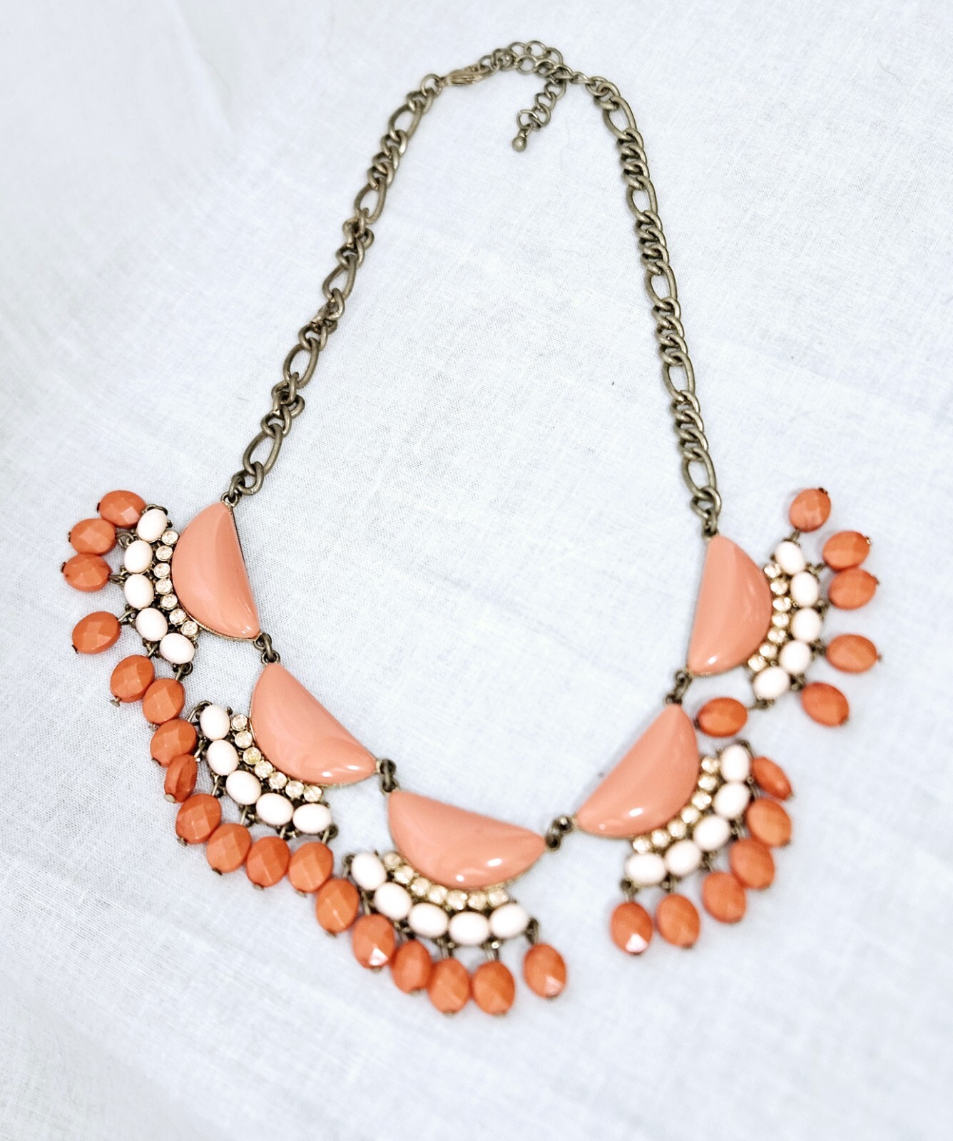 Gold Tone Necklace Orange And Pink Beads Pink Crystals J11-1920
