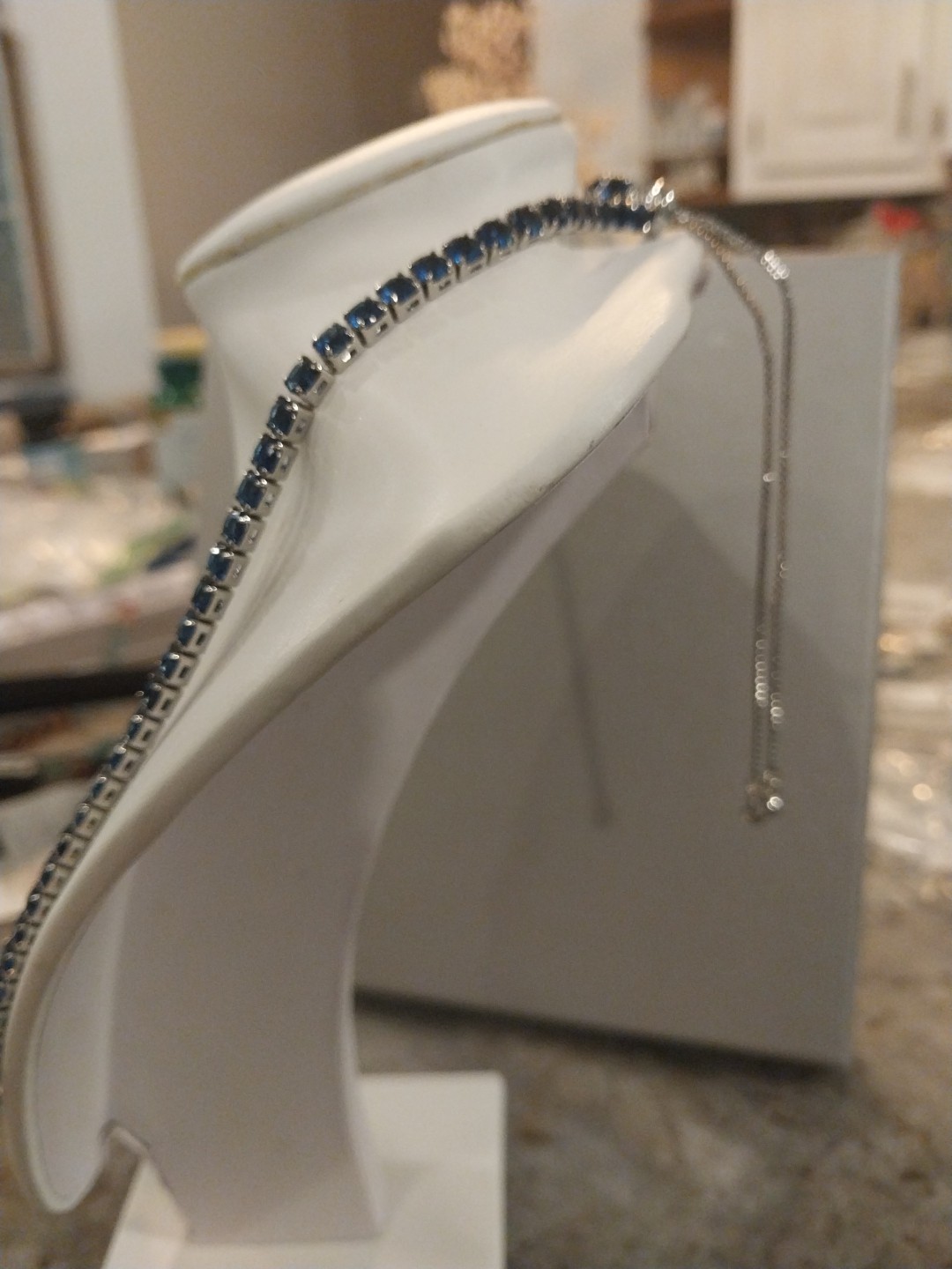 Simulated Sapphire Tennis Necklace (18-26 Inches) with Bolo Slider in Silvertone