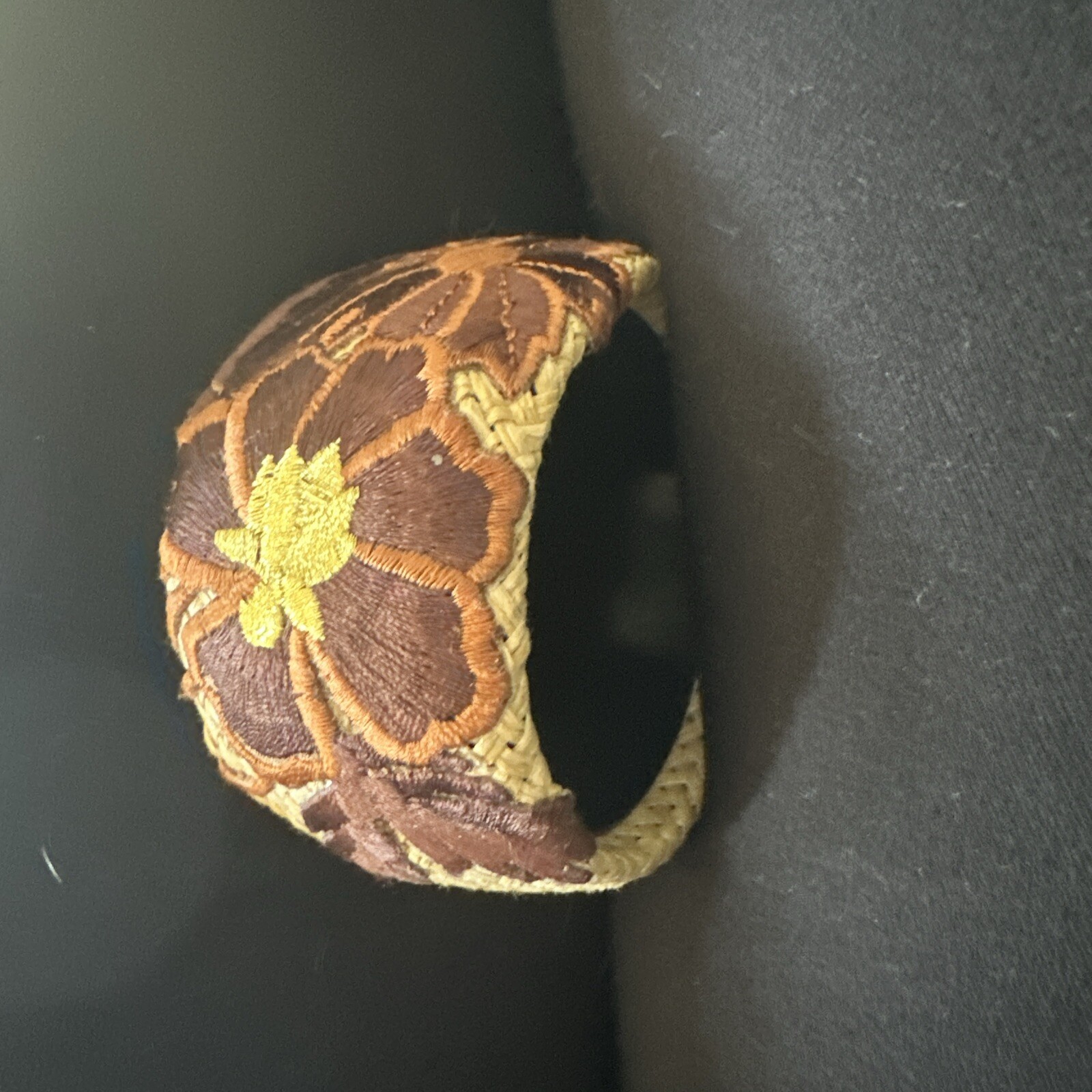Tan Brown Floral Embroidered Cuff Bracelet -Boho Hippie Peace Love Flowers