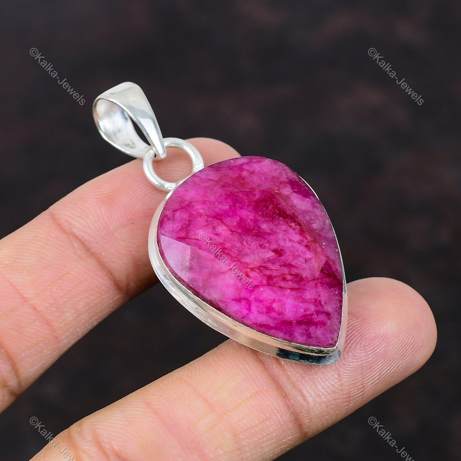 Natural Kashmir Rubi Gemstone Pendant 925 Sterling Silver Jewelry For Women